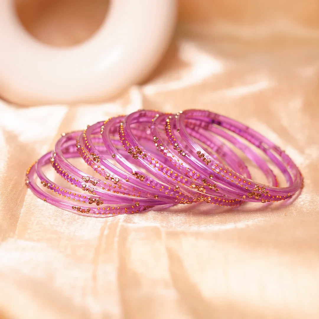 Stylish Traditional Glass Bangle with Beads Studded for Women & Girls (Pack of 12 Bangles) - The Golden Cascade